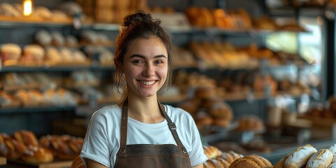 Woman standing by baked goods display