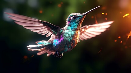 Fototapeta premium Hummingbird flying in the night sky. Wildlife scene from tropic jungle.