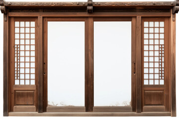Enchanting Wooden Portal With Glass Panes. On a White or Clear Surface PNG Transparent Background.