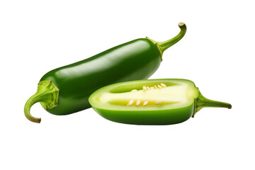 Dancing Green Peppers. On a White or Clear Surface PNG Transparent Background.