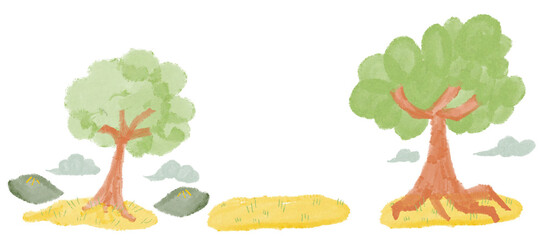 木と山と雲の背景イラスト素材