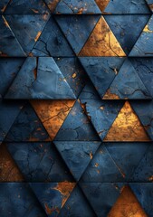 Abstract Blue Geometric Pattern with Gold Lines on Deep Navy Blue Background，4k wallpaper, HD background image