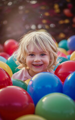 Fototapeta na wymiar Witness a cheerful child's excitement as they play with vibrant balloons. 