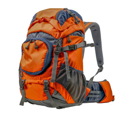 Orange and gray hiking backpack, cut out - stock png.