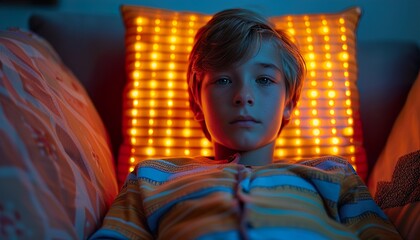 Obraz premium A fair-haired boy in pajamas