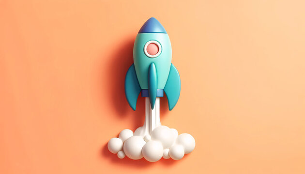 recommend clip art: A minimalist of a single rocket taking off with stylized with a pastel color scheme similar to the one provided