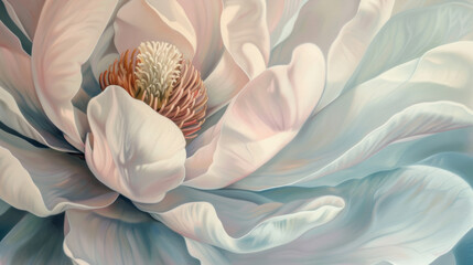 A painting of a flower with a white center and blue petals - Powered by Adobe