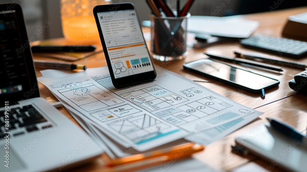 Poster user interface (ui) and user experience (ux) design: imagery related to web design, mobile apps, and