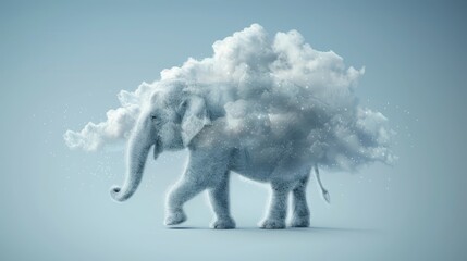   An elephant faces a cloud resembling itself, hovering above with its trunk extended