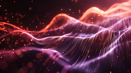 Abstract technology glowing wave background ,An abstract visual with flowing, wave like patterns , The colors are purple, blue, and pink ,The texture resembles fine grains ,The lighting highlights 