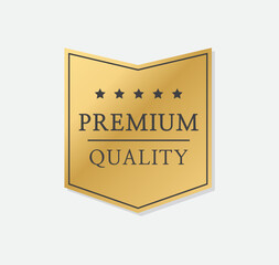 Premium quality badge or label. Gold vector medal. Golden ribbon. Vector illustration