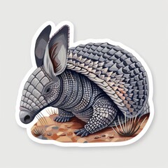   A sticker featuring an armadillo with its picture on the back and the armadillo depicted on its side