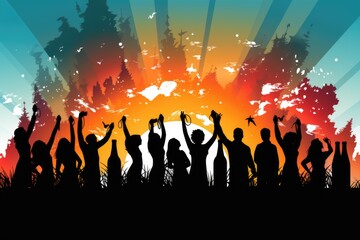 Silhouette of Women and men alcohol party glasses in hands