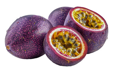 Fresh passion fruit halves, cut out - stock png.