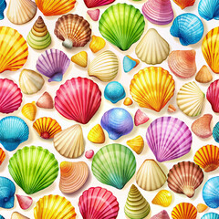Colored seashells Seamless pattern. Seamless texture, vector pattern, background.