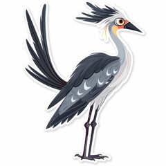 Fototapeta premium A sticker of a bird with long legs and a elongated neck, balancing on one leg, displaying expansive wings