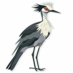 Obraz premium A black-and-white bird with a red eye and long beak stands singularly, balancing on one leg, gazing to the side