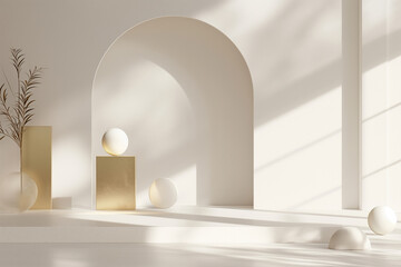 White podium display product and sparkle golden curve line element, Realistic 3d luxury style background, vector illustration for promoting sales and marketing.