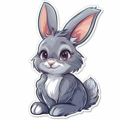   A sticker of a sad-faced rabbit sitting on the ground, with drooping ears