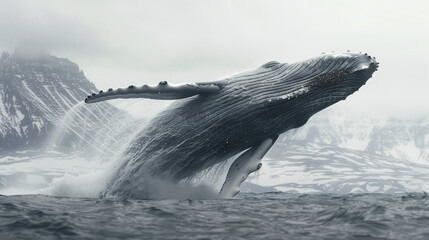 Fototapeta premium Graceful Majesty: A Humpback Whale Soaring Above the Ocean's Surface