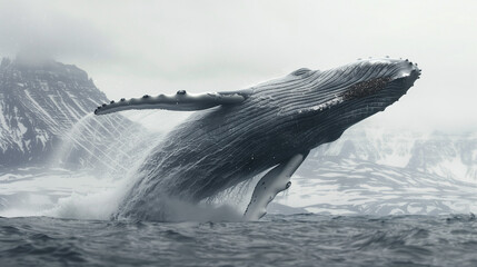 Graceful Majesty: A Humpback Whale Soaring Above the Ocean's Surface