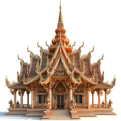 Naklejka premium A large, ornate building with gold accents and a steeple. The building is surrounded by smaller structures, and the overall impression is of a grand, majestic structure. Generative AI
