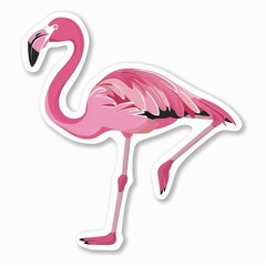 Obraz premium A sticker of a pink flamingo on one leg, long neck extended