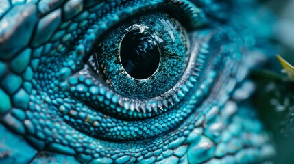   A detailed image of a lizard's eye featuring a plant growing from its pupil