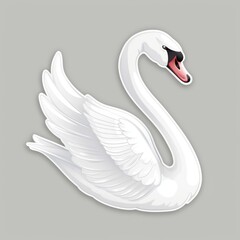   A sticker featuring a white swan with contrasting black and red beaks against a gray background
