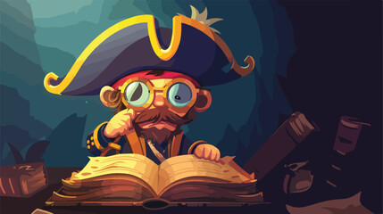 Cute little pirate with spyglass and adventure book o