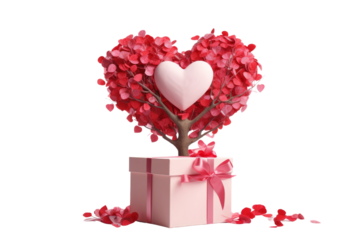 Hearts Gift: Tree of Love. On a White or Clear Surface PNG Transparent Background.