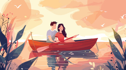 Cute young couple having romantic date in boat Vector