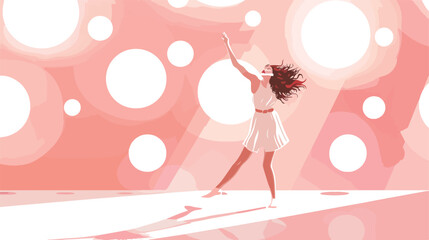 Dancing young woman near light wall Vector illustration