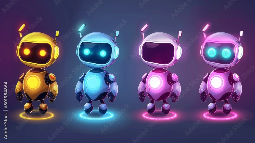 Aufkleber robot evolution cartoon mascot modern set. modern computer bot design icon isolated. ai mechanical c