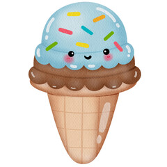Watercolor isolated illustration of ice cream cones 