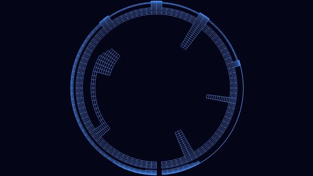 A blueprint-style diagram showcasing a central hub surrounded by smaller circles connected by lines, resembling a complex network