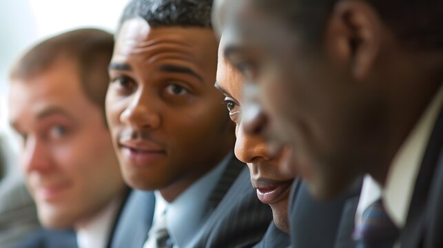 Three professionals attentively focused in a meeting