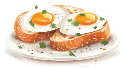 Delicious toast with boiled egg on white background Vector