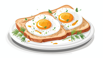 Delicious toast with boiled egg on white background Vector