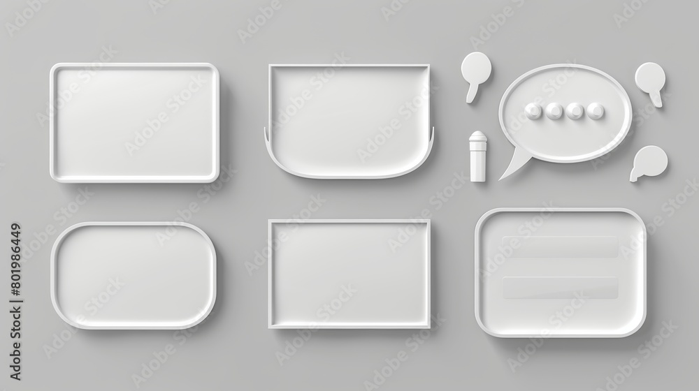 Poster three dimensional realistic speech boxes isolated on a white background. message frames, comment fra