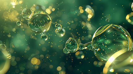 A green background with many small bubbles of water