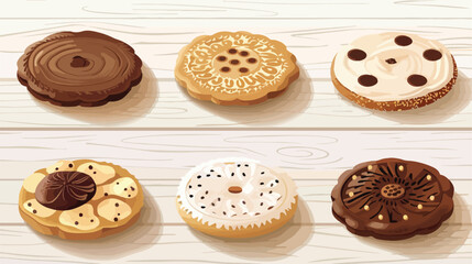 Different delicious cookies on white wooden table 