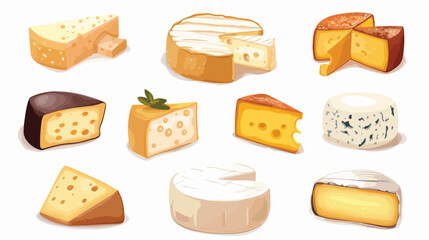 Different tasty cheeses on white background Vector illustration