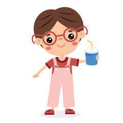 Cute Cartoon Kid Drinking Soda