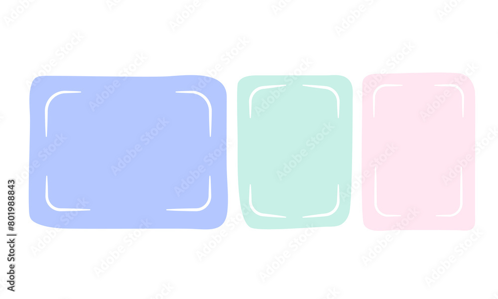Poster hand drawn quote rectangle speech bubbles. empty frames, pastel color blobs. doodle shapes for socia