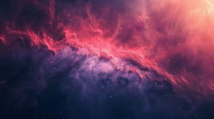 A space filled with stars and clouds of red and purple