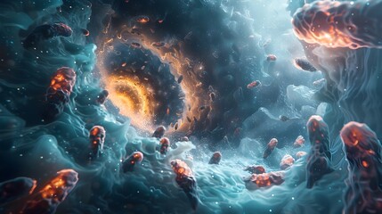 Cosmic Phenomena of Pioneering Microbiology Research in Surreal Celestial Landscape