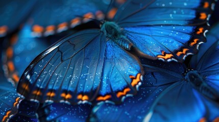 Close-Up of a Blue Butterfly Revealing Intricate Wing Patterns.