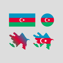 Azerbaijan 1991 national map and flag vectors set....