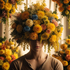 Blossoming Emotions, A Person with a Flower Bouquet for a Head